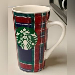 Retired Discontinued 16 oz STARBUCKS Siren Logo Plaid Pattern Coffee Mug